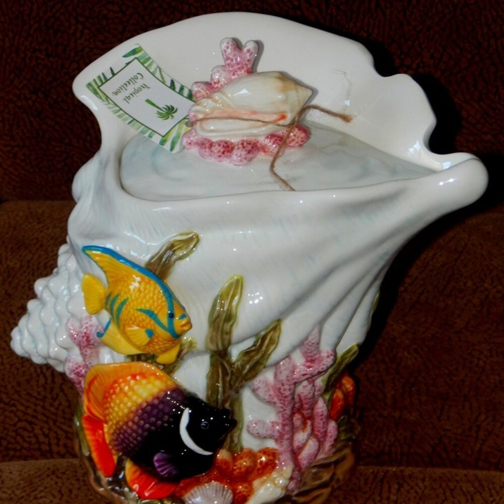 Corner Ruby Tropical Collection Handmade Ceramic Under the Sea Large Jar NWT